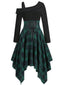 Green 1950s Long Sleeve Patchwork Swing Dress