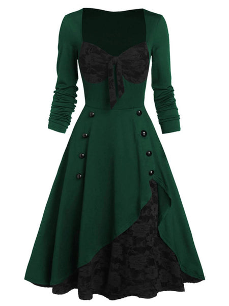 Green 1950s Lace Patchwork Swing Dress – Retro Stage - Chic Vintage ...