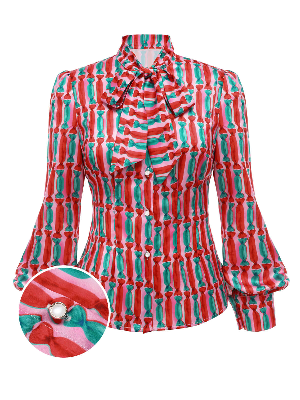 1950s Candy Tie-Up Collar Buttons Blouse