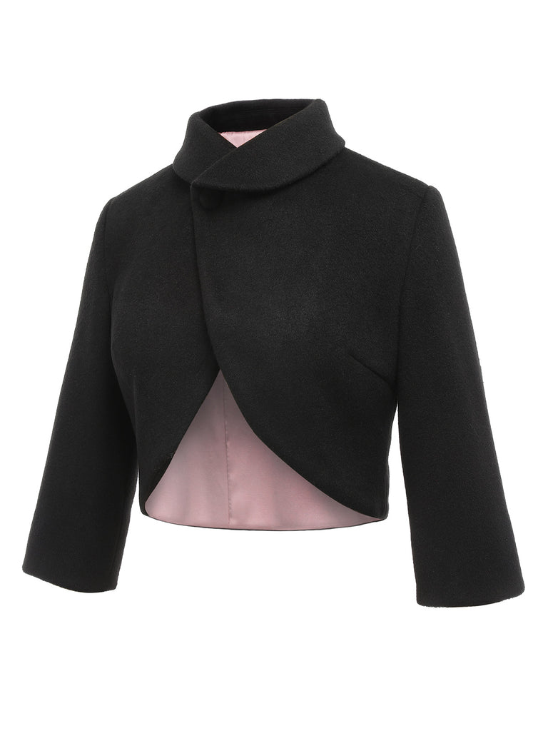 Black 1950s Retro Woolen Wrap Bolero Jacket