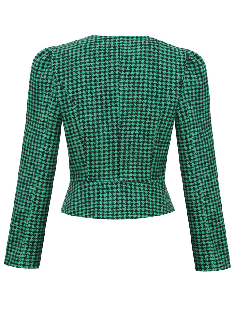 Green 1940s Retro Plaid Button Fitted Blazer