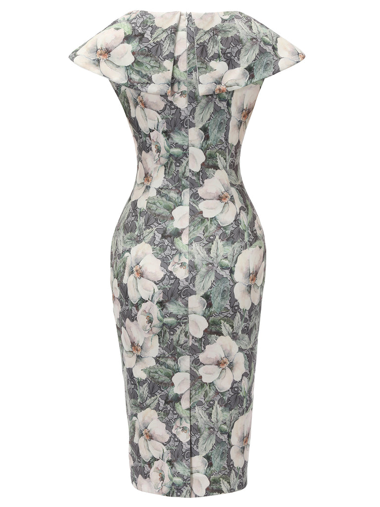 1950s Floral Lapel Single Breasted Pencil Dress