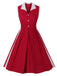 Red 1950s Buttons Lapel Patchwork Dress