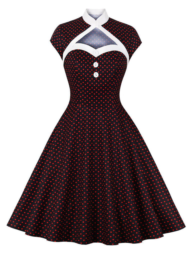 1950s Polka Dots Heart Collar Dress