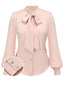 Pale Pink 1950s Bowtie Collar Satin Tops