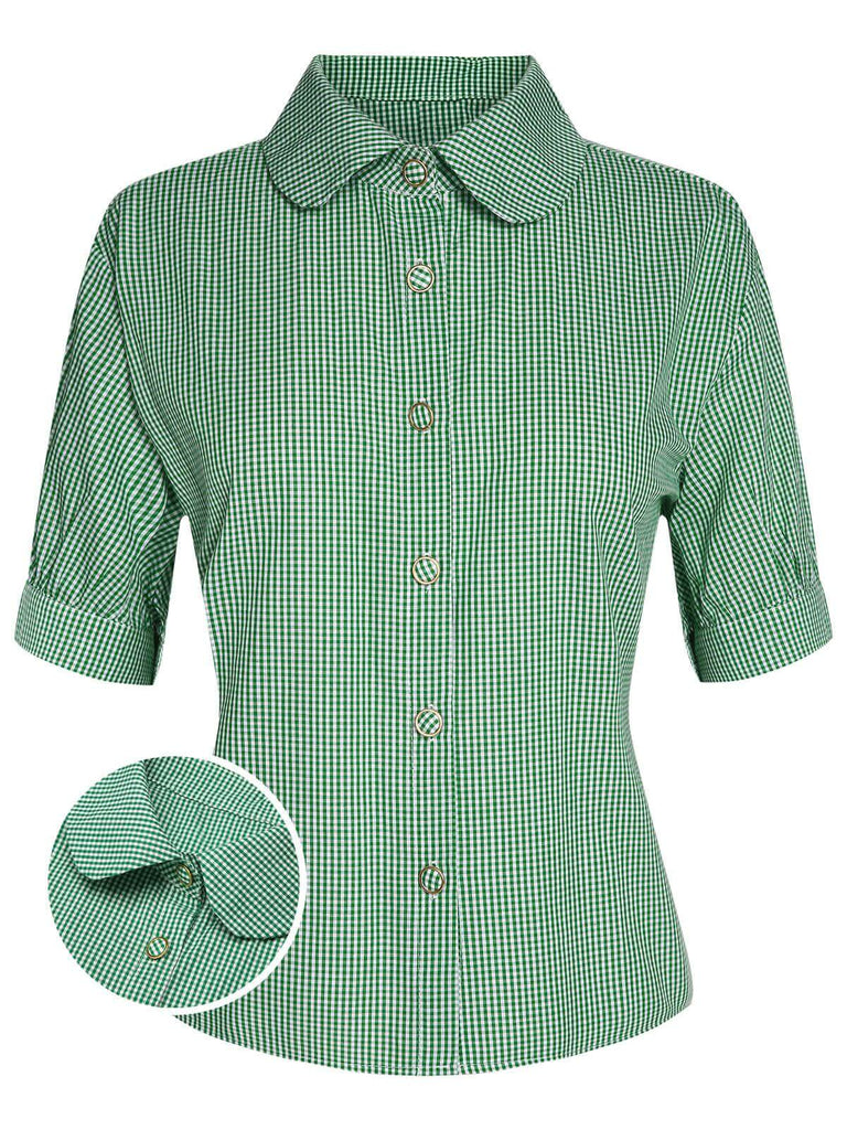 Green 1950s Plaid Short Sleeve Shirt