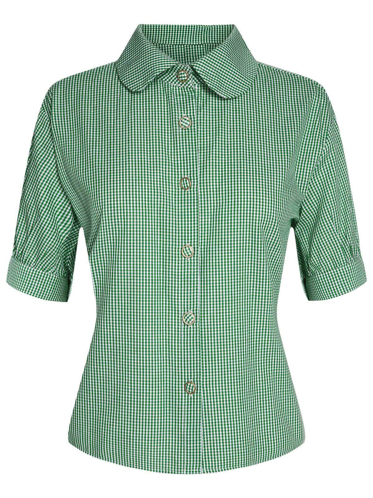 Green 1950s Plaid Short Sleeve Shirt