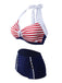 Navy Red 1950s Stripe Halter Bikini