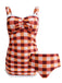 1950s Plaid Bow Strap Ruffled Tankini