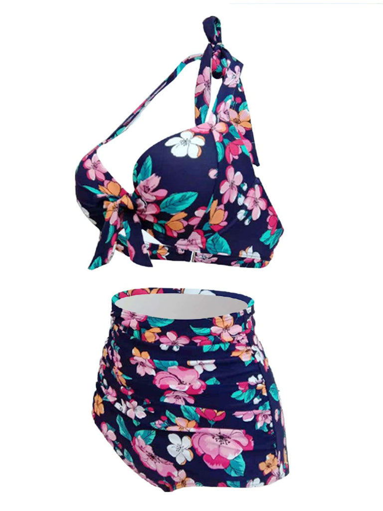 Retro Halter Bow Floral Bikini