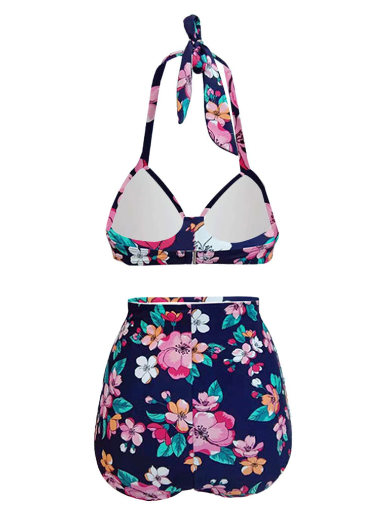 Retro Halter Bow Floral Bikini