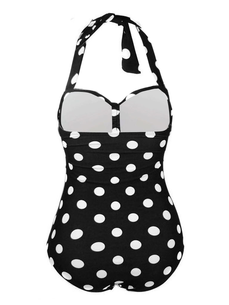 Halter Polka Dot One Piece Swimsuit Retro Stage Chic Vintage Dresses And Accessories