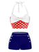 Red 1950s Blue Polka Dot Halter Bikini Set