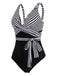 1950s Stripe Lace Up Patchwork One-Piece Swimsuit
