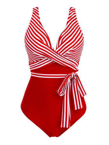 Stripe Lace Up Patchwork One-Piece Swimsuit – Retro Stage - Chic ...