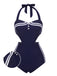 Navy Blue 1930s Halter One-piece Swimsuit