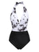 White 1940s Chinese Paint Halter Swimsuit