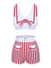 White 1950s Stripes Pockets Belted Swimsuit