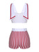 White 1950s Stripes Pockets Belted Swimsuit