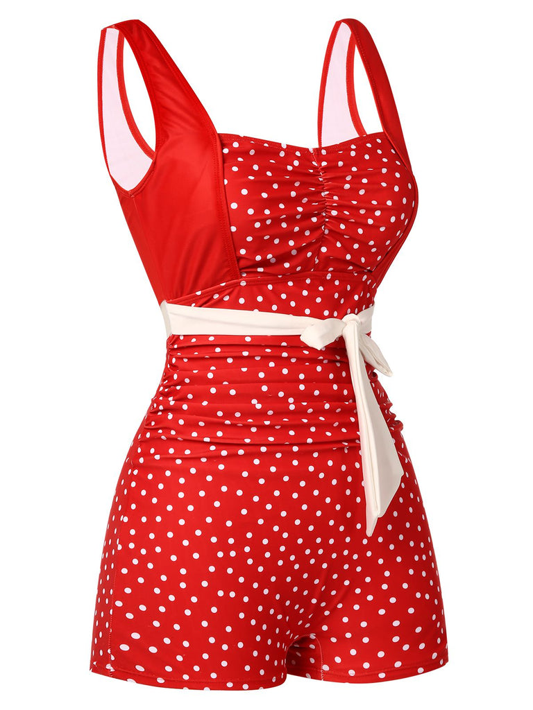 Red 1930s Polka Dot One-piece Swimsuit