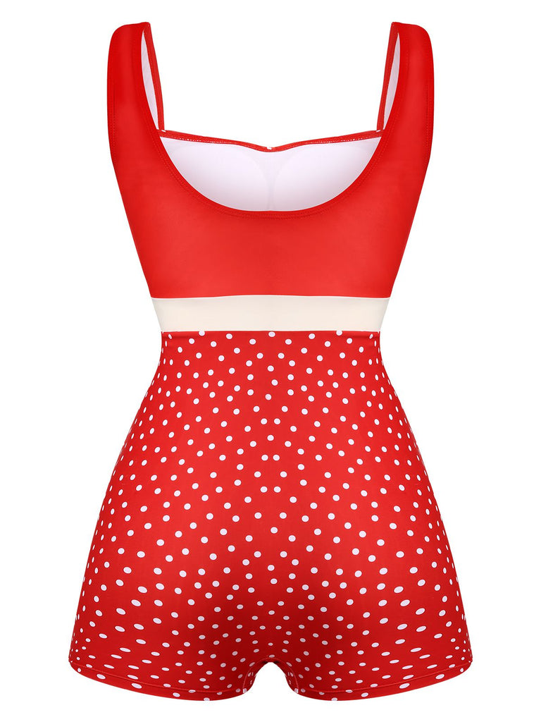 Red 1930s Polka Dot One-piece Swimsuit