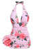 Pink 1930s Roses Halter Belt Swimsuit