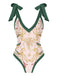 1950s V-Neck Flowers Lacing Swimsuit