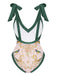 1950s V-Neck Flowers Lacing Swimsuit