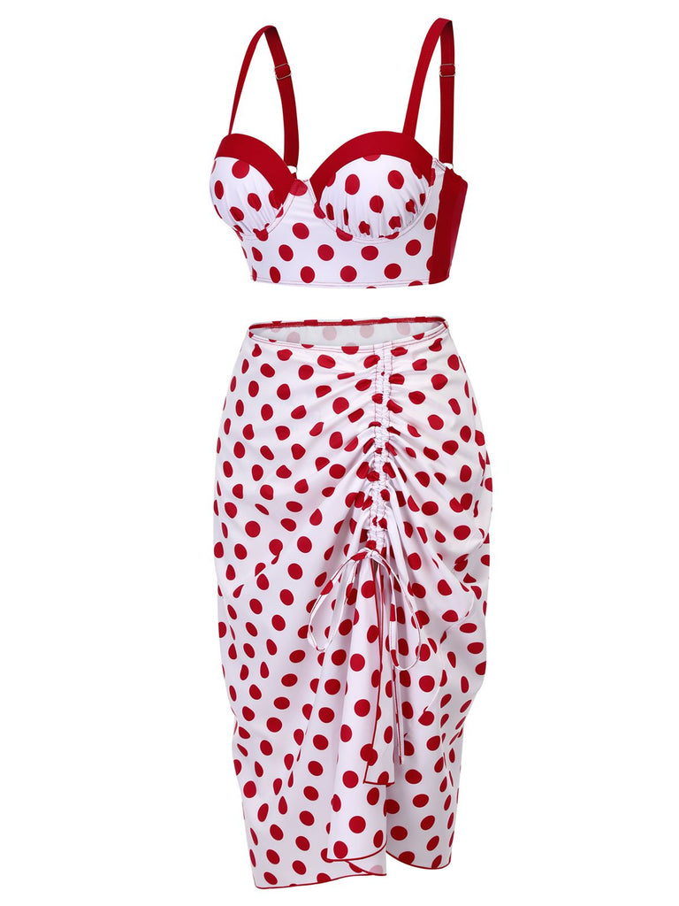 Red 1950s Polka Dot Pleated Swimsuit