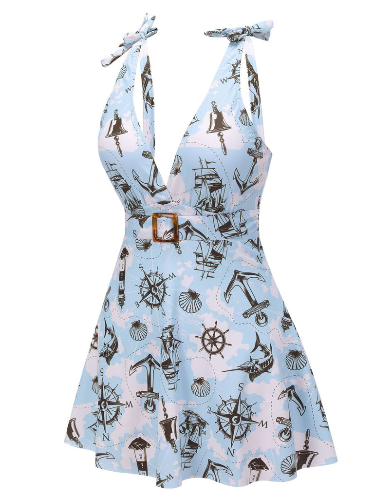 1930s Strap Bowknot One-piece Swimsuit