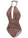 Brown 1930s Leopard V-Neck Halter Swimsuit