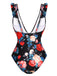 1940s Strap Flowers Deep V-Neck One-Piece Swimsuit