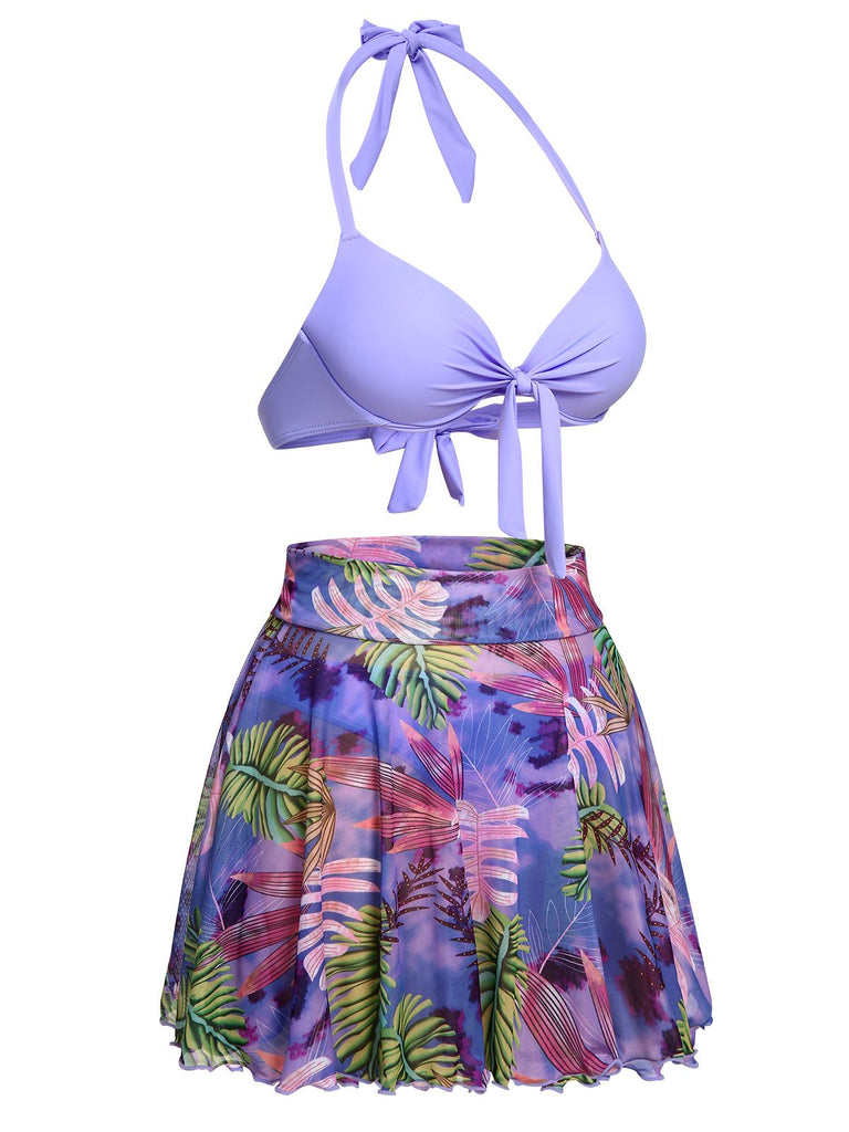 1940s Flowers Lace-Up Halter Swimsuit