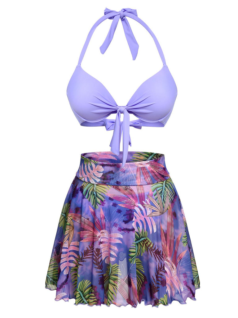 1940s Flowers Lace-Up Halter Swimsuit