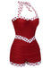 Red 1940s Halter Patchwork One-piece Swimsuit