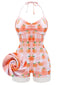 Pink 1940s Peach Plaid Halter Swimsuit