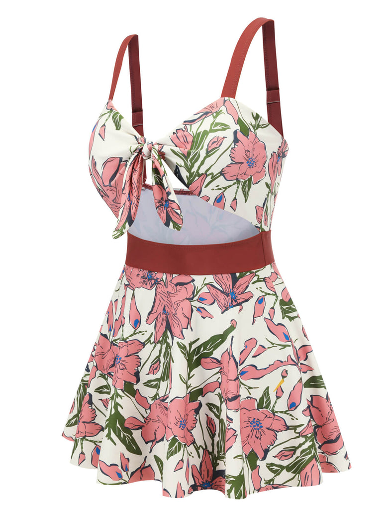 Pink 1940s Floral Strap One-Piece Swimsuit