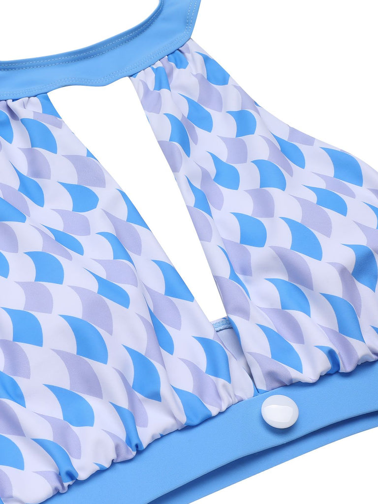 [Pre-Sale] Blue 1940s Hole Collar Halter Swimsuit