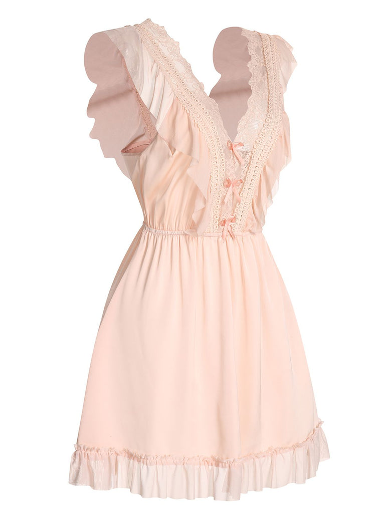 Pink 1960s Lace Ruffle Nightgown