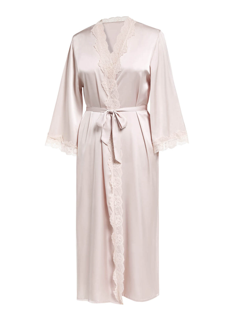 Light Pink 1940s Lace-up Satin Sleepwear