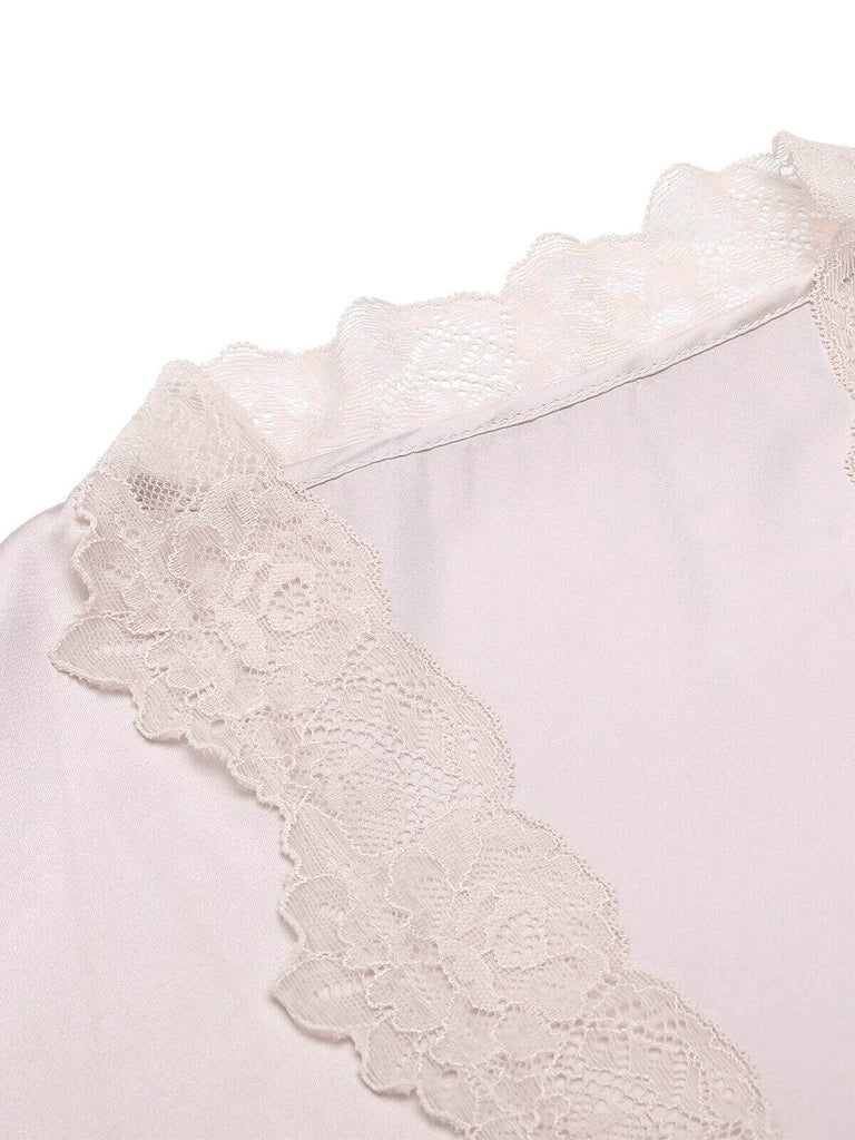 Light Pink 1940s Lace-up Satin Sleepwear