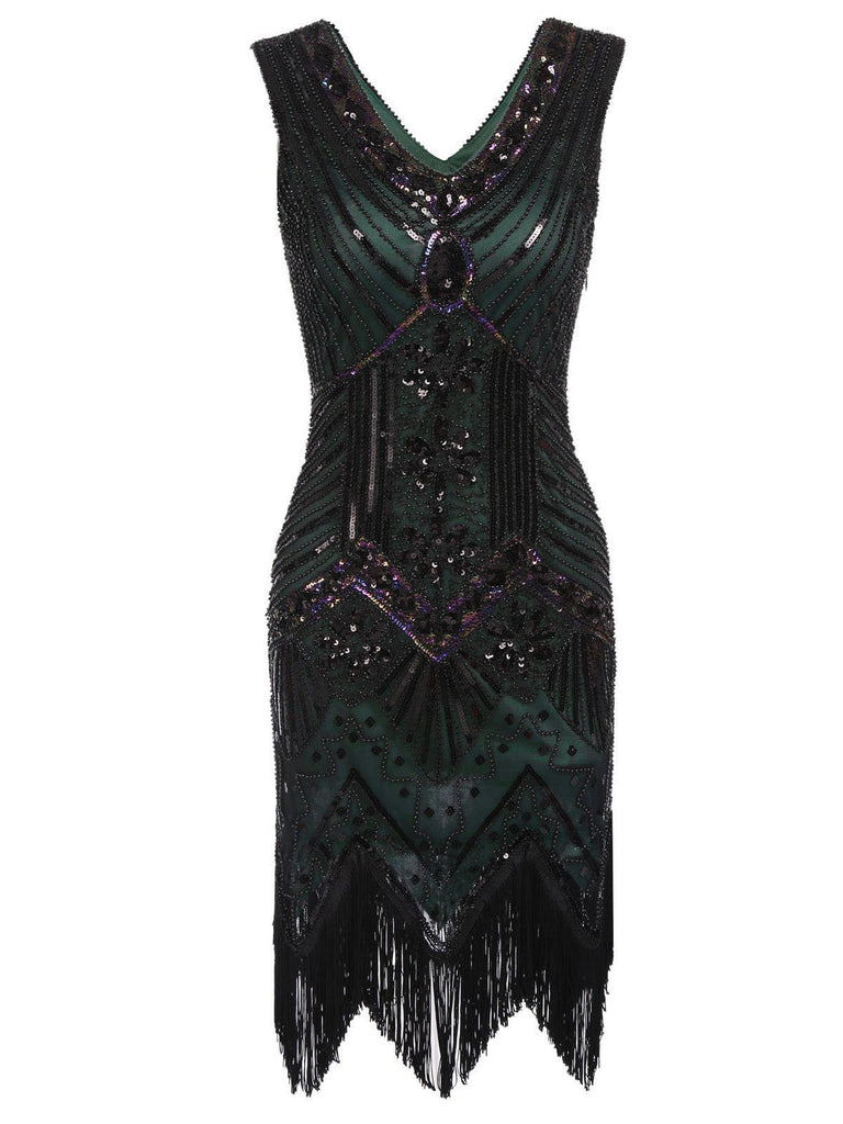 Dark Green 1920s Sequined Flapper Dress