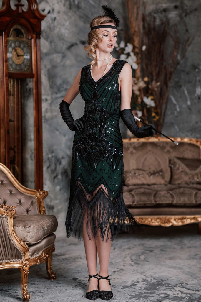 dark green flapper dress