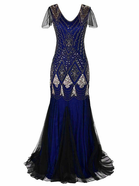 [Mid-year Clearance] Blue 1920s Sequined Maxi Flapper Dress-US Warehou ...
