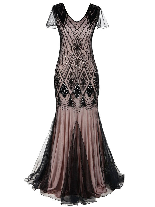 [US Warehouse] Pink 1920s Cap Sleeve Sequin Evening Dress – Retro Stage ...