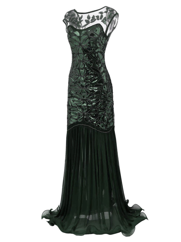 Green 1920s Sequin Maxi Flapper Dress