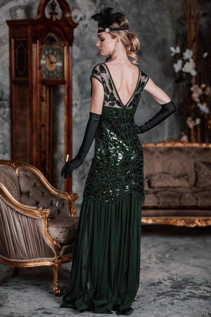 Green 1920s Sequin Maxi Flapper Dress