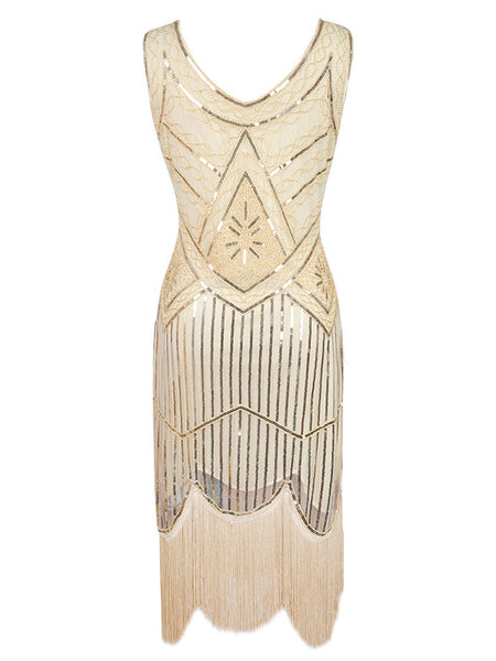 [US Warehouse] Apricot 1920s Beaded Sequin Flapper Dress – Retro Stage ...