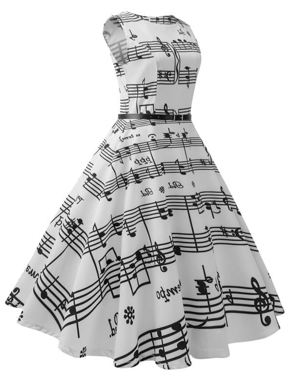 White 1950s Music Note Swing Dress – Retro Stage - Chic Vintage Dresses ...