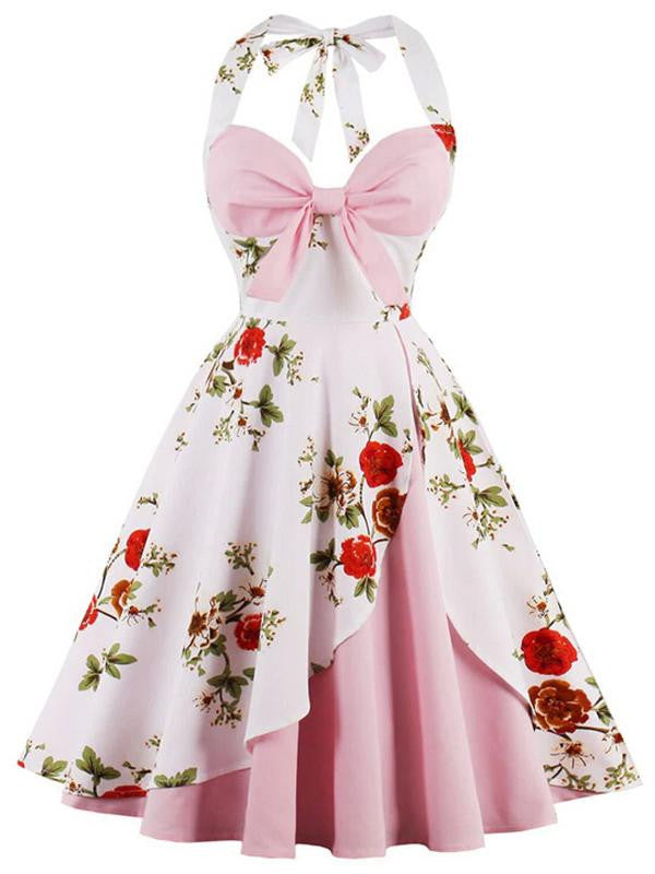 1950s Halter Floral Swing Dress